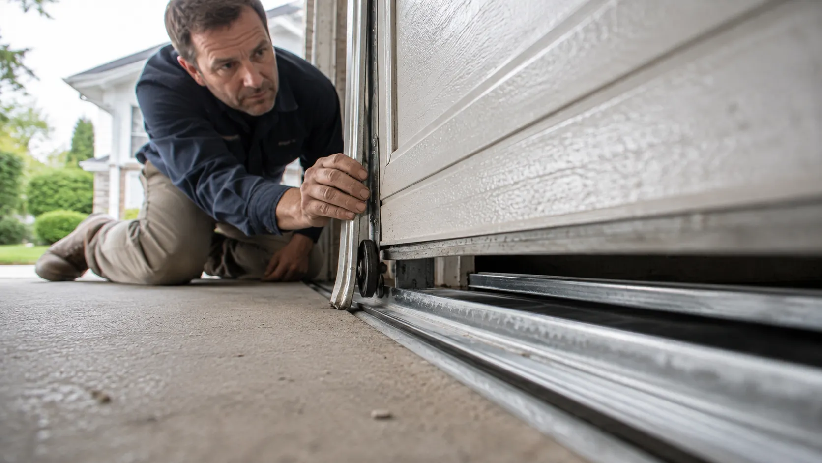 Garage door detail illustrating why a door goes off track in coppell